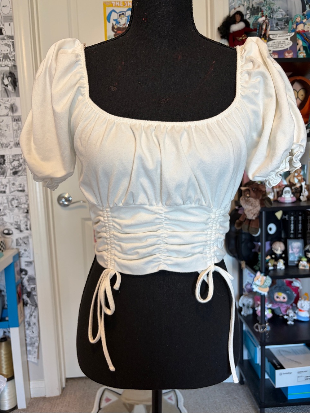 White Scrunched Puff Sleeve Crop Top - Forever 21